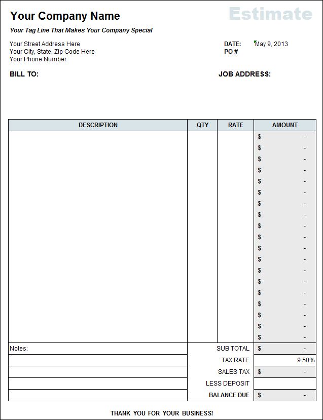 Free Contractor Estimate Template Excel Excel Tmp