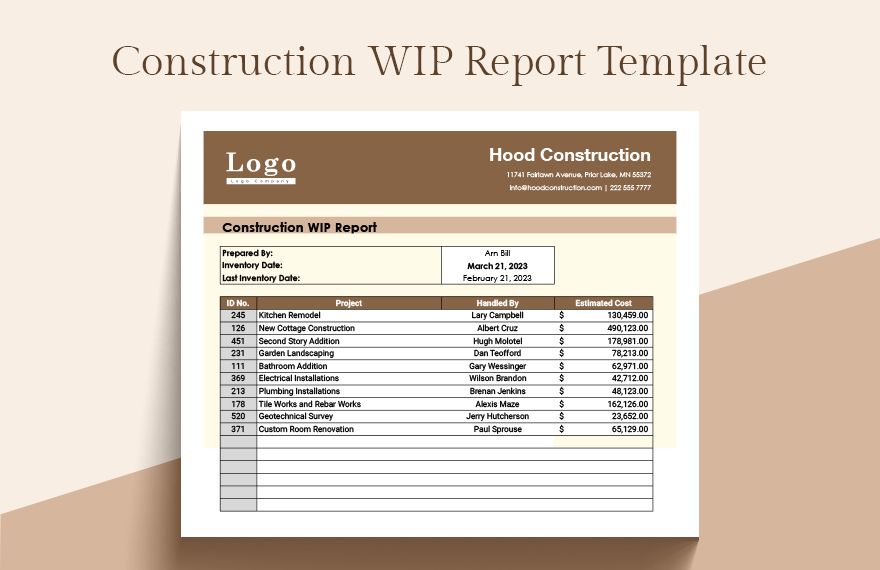 5 Free General Contractor WIP Estimate Excel Templates