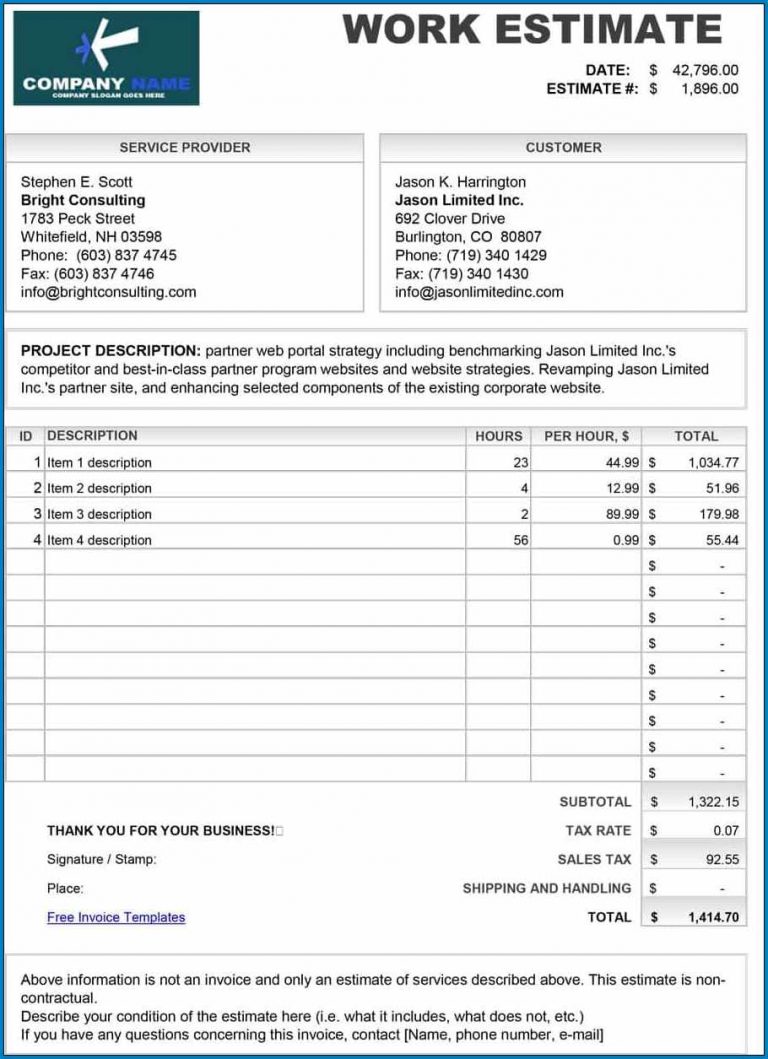 Free Printable Contractor Estimate Template