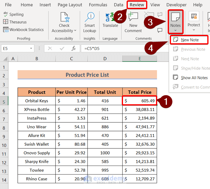 How To Add Insert And Use Notes In Excel