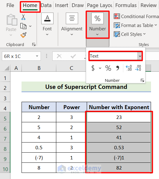 How To Display Exponents In Excel 7 Simple Methods