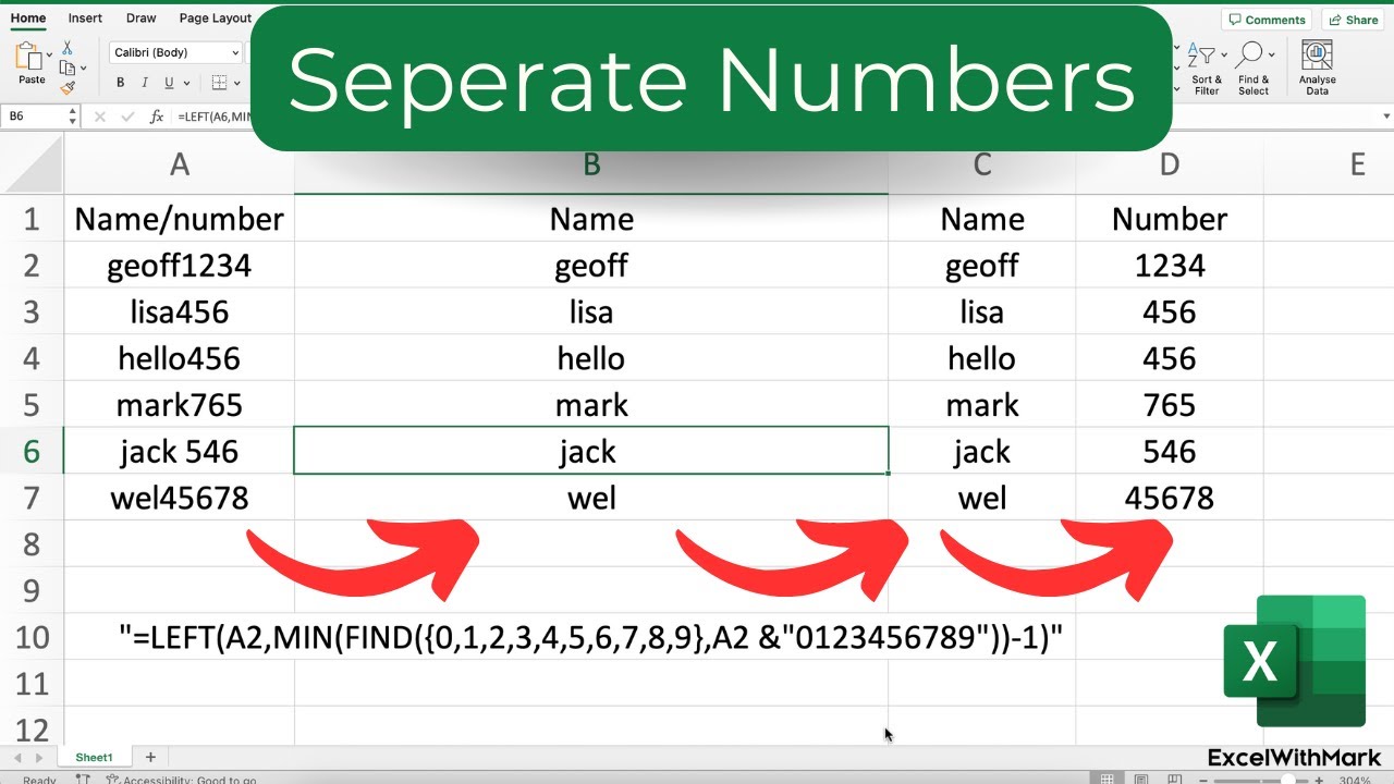 Easily Separate Text and Numbers in Excel