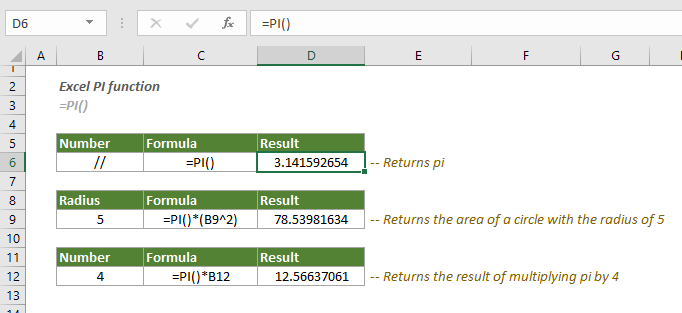 How To Use The Excel Pi Function Exceljet