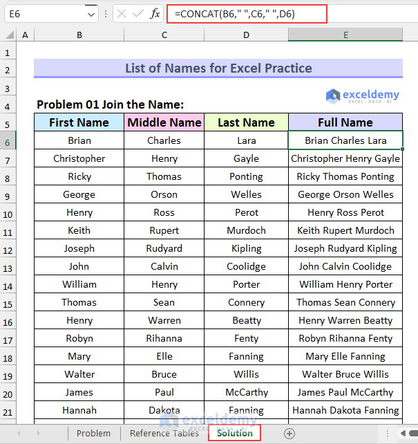 List Of Names For Practice In Excel 10 Exercises Exceldemy