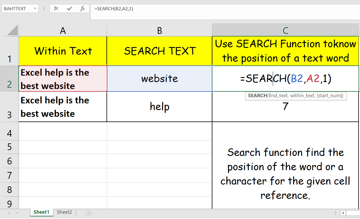 Search In Excel Formula Examples How To Use Search Function