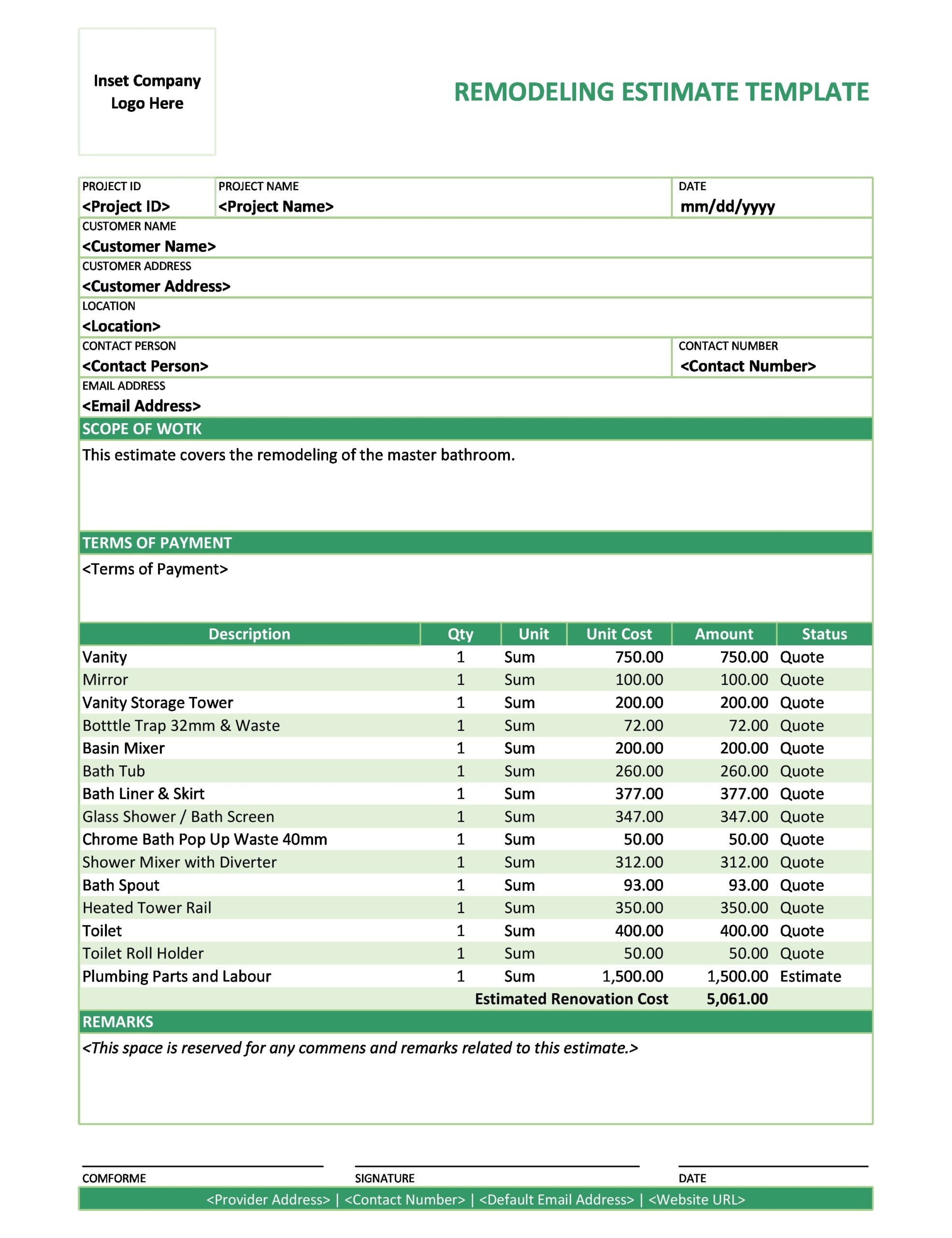 Template For Estimates Construction