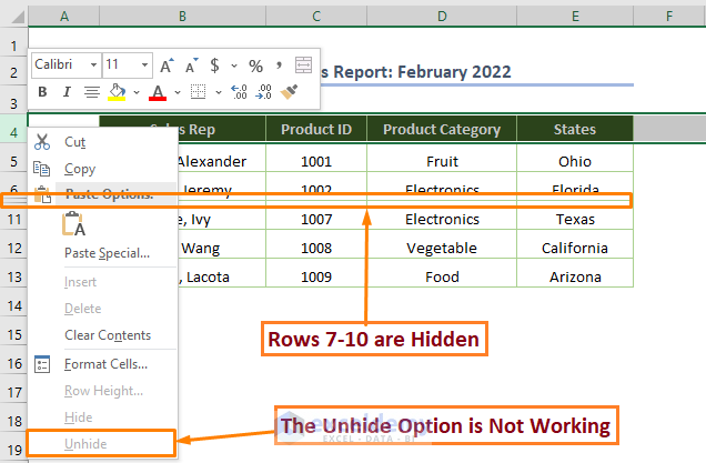 Unhide All Rows Not Working In Excel 5 Issues Amp Solutions Exceldemy